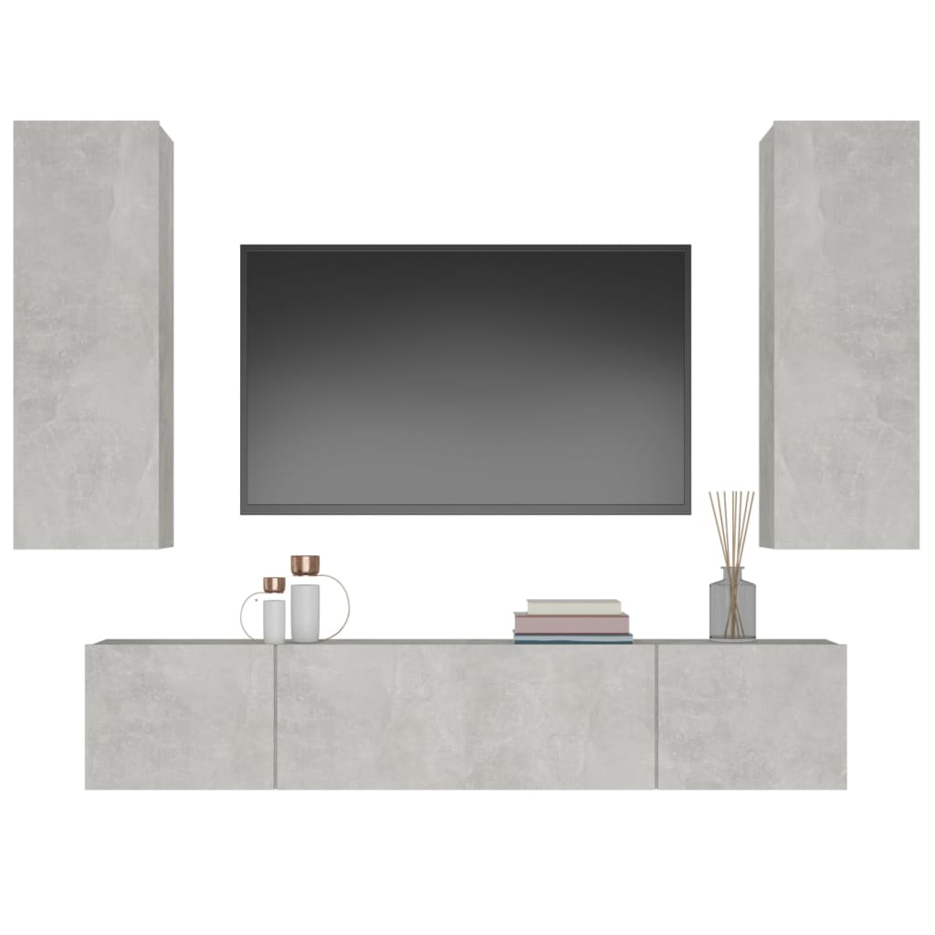 4 Piece TV Cabinet Set - Concrete Gray Engineered Wood