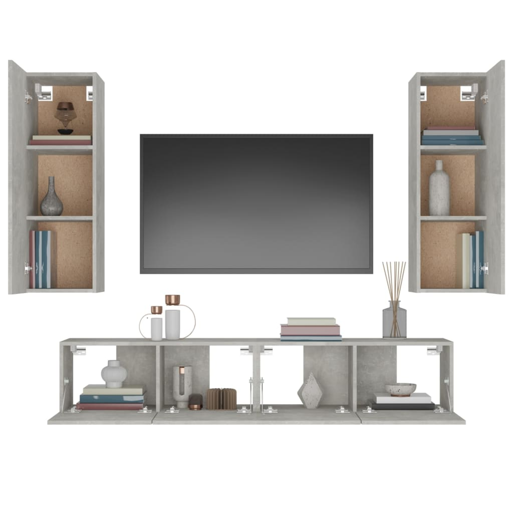 4 Piece TV Cabinet Set - Concrete Gray Engineered Wood