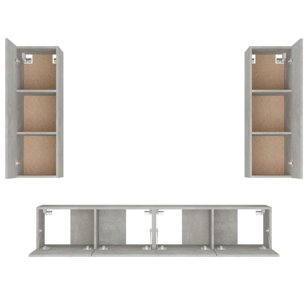 4 Piece TV Cabinet Set - Concrete Gray Engineered Wood