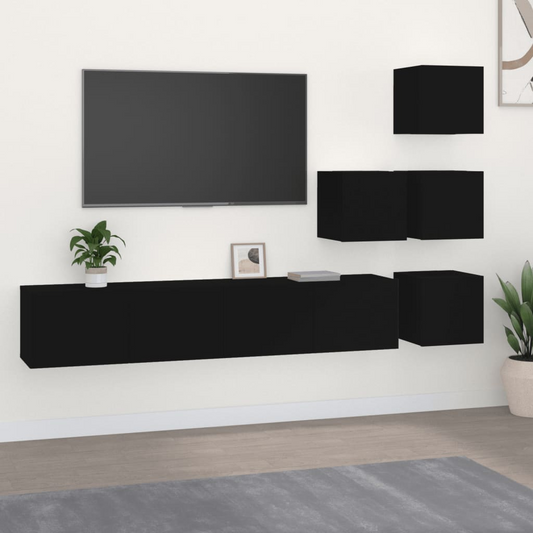 Wall-mounted TV Cabinet with Black Engineered Wood