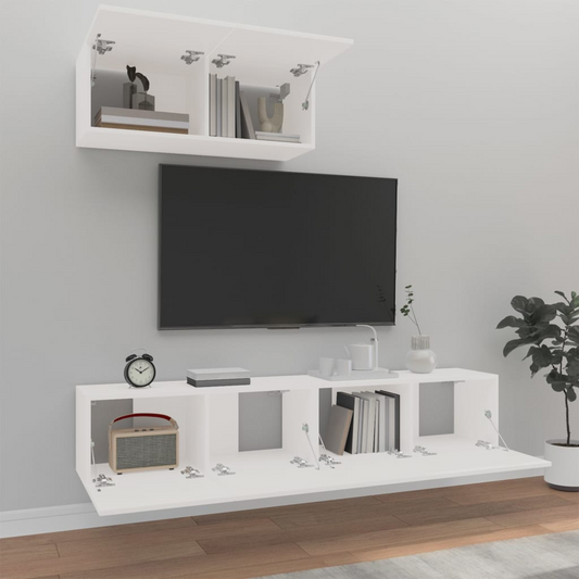 3 Piece TV Cabinet Set - White Engineered Wood