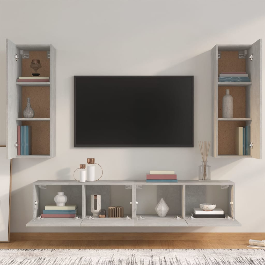 4 Piece TV Cabinet Set - Concrete Gray Engineered Wood