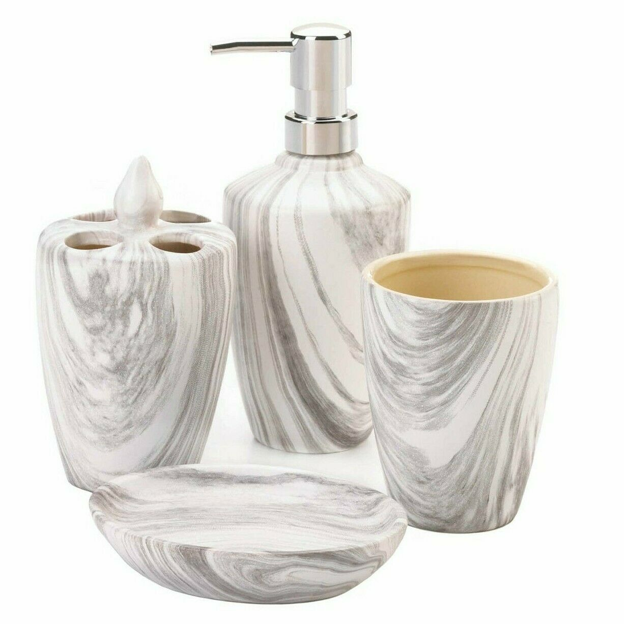 Gray Marble Porcelain Bath Accessory Set