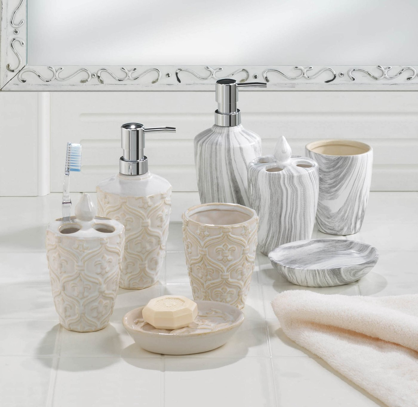 Gray Marble Porcelain Bath Accessory Set